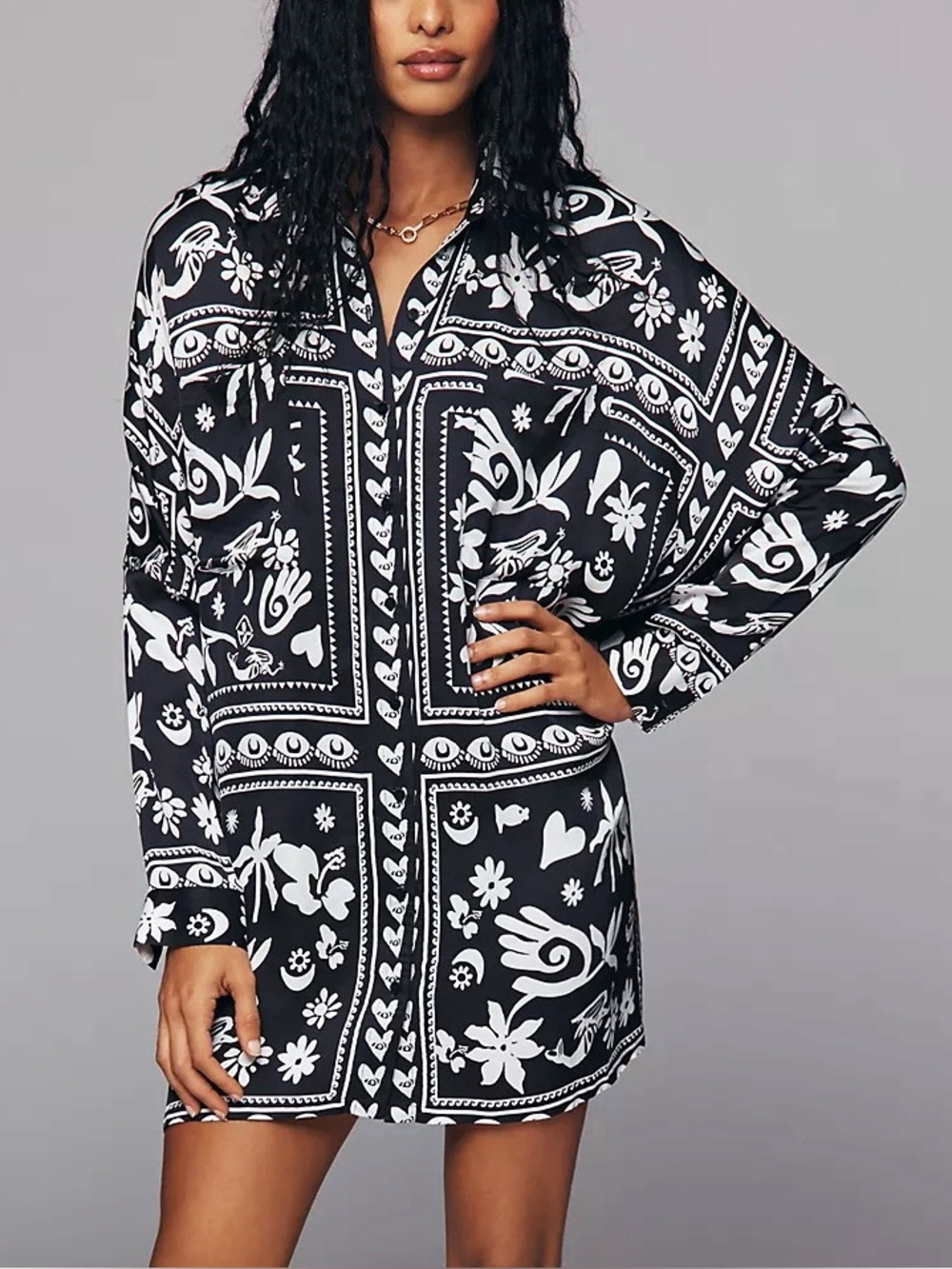 Anthropologie / Corey Lynn Calter Long-Sleeve Printed Mini Shirt Dress
